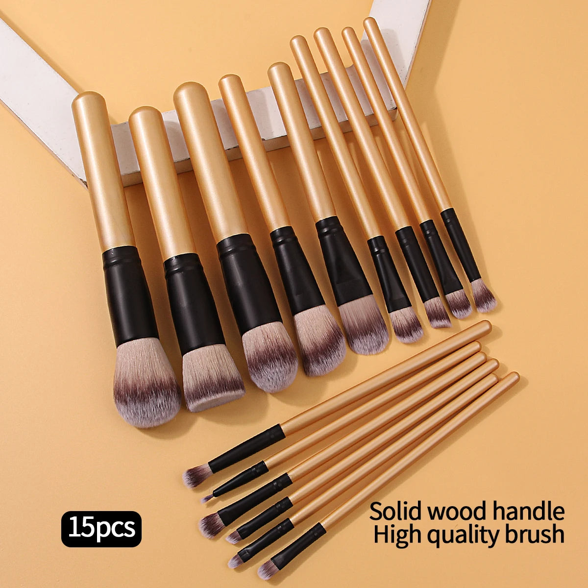 KOSSHOW 15-Piece Makeup Brush Set | Wooden Handle Brushes Makeup Brush Set QXL