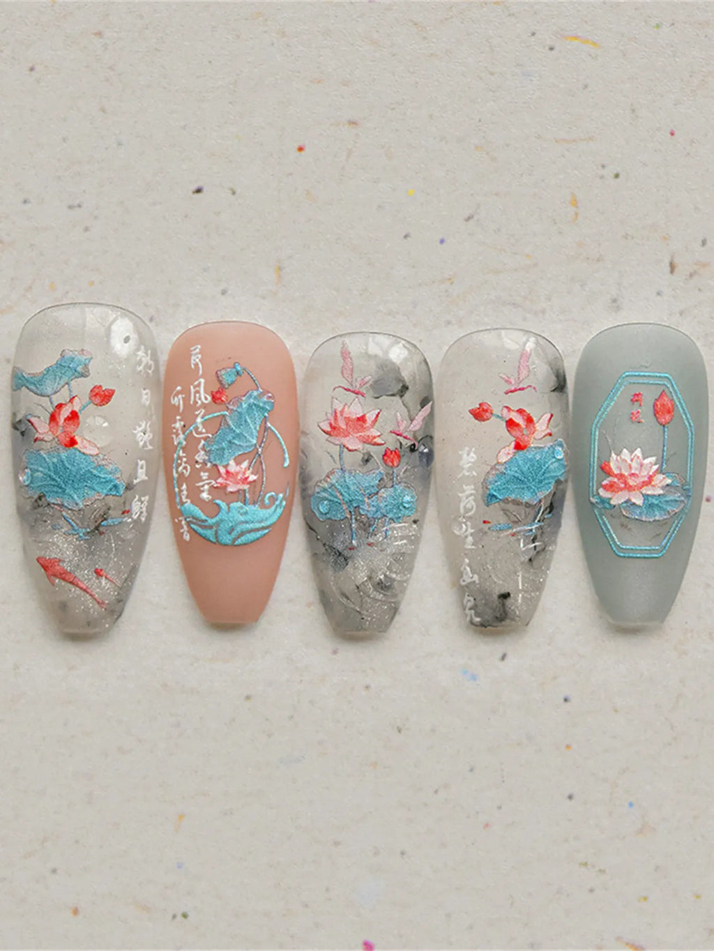 5D Lotus Koi Nail Art Stickers | Chinese Style Nail Decals Nail Art Stickers QXL