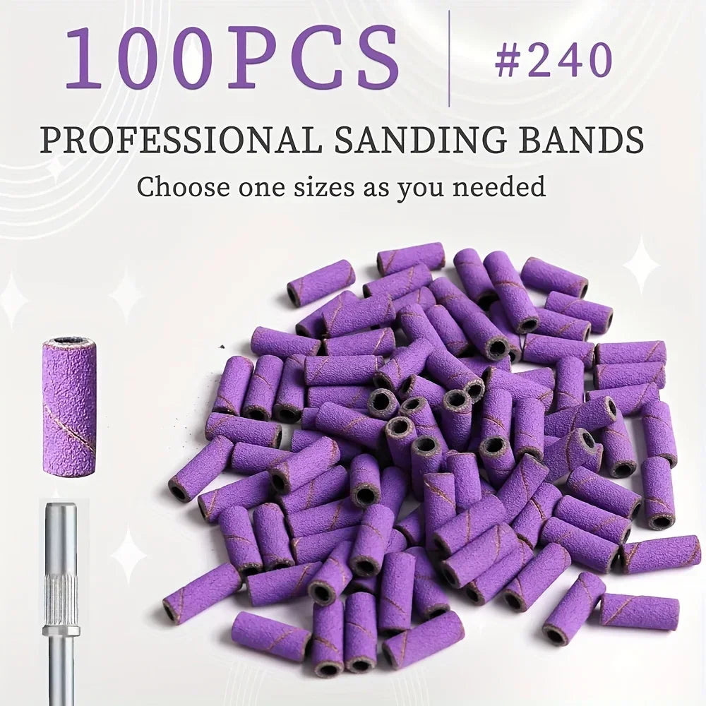 100-Pack Nail Drill Sanding Bands for Manicure & Pedicure Nail Sanding Bands QXL