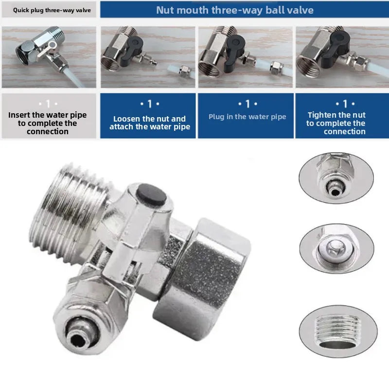 1/2" to 1/4" Three-Way Ball Valve Tee for Water Purifiers Plumbing Tee Adapter QXL