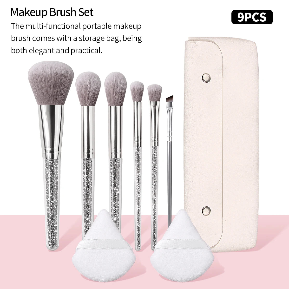 KOSSHOW 9-Piece Makeup Brush Kit with PU Pouch | Silver Makeup Brush Set QXL Silver