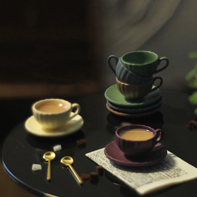 1:12 Dollhouse Mini Coffee Cup Saucer & Spoon Set – 3 Pcs Dollhouse Miniature QXL