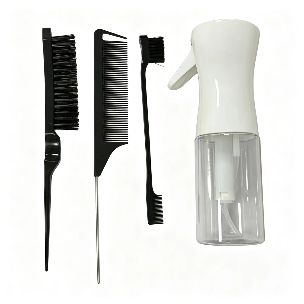 4-Piece Hairdressing Set – Tail Comb, Edge Brush & Spray Bottle Hairdressing Tool Set QXL