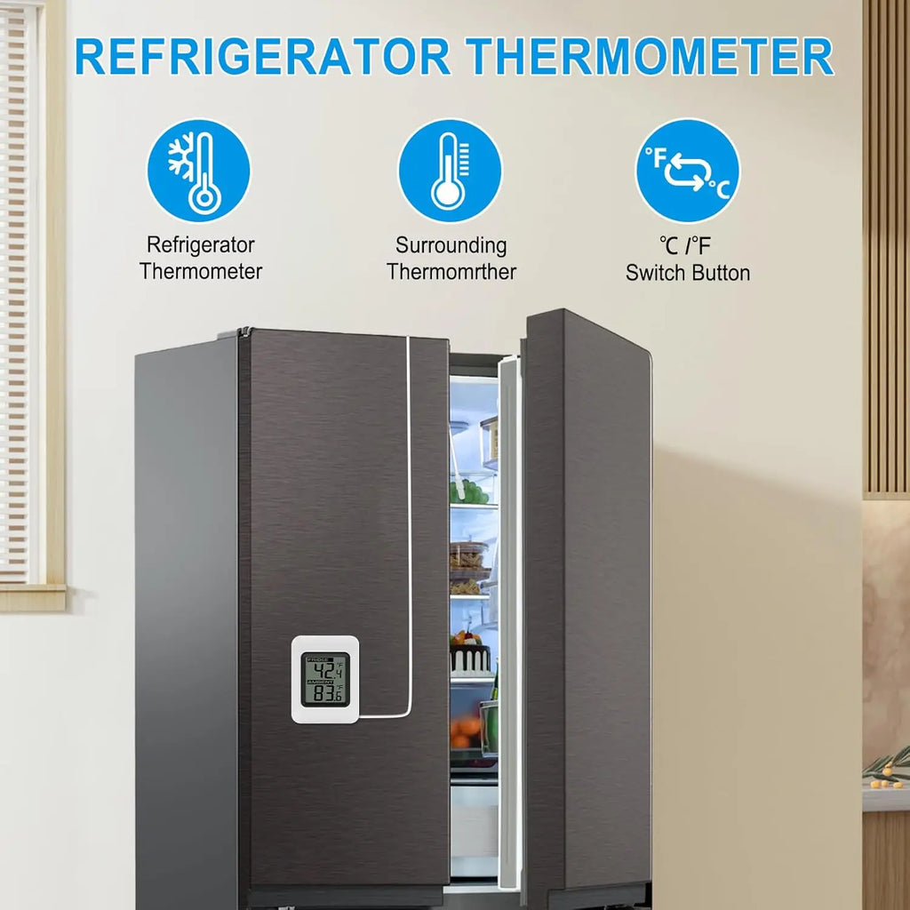 Digital Wired Refrigerator Thermometer | Large LCD Magnetic Digital Thermometer QXL