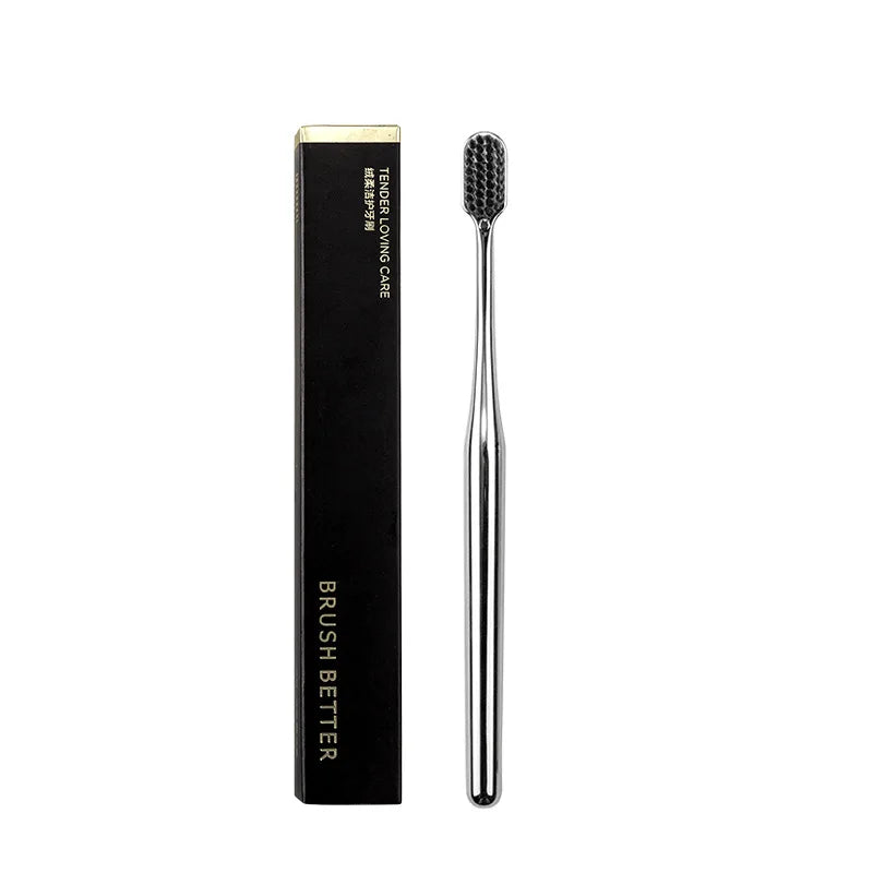 Luxury Gold-Plated Soft Toothbrush | Ultra-Fine PBT Bristles Luxury Toothbrush QXL Silver Black Box