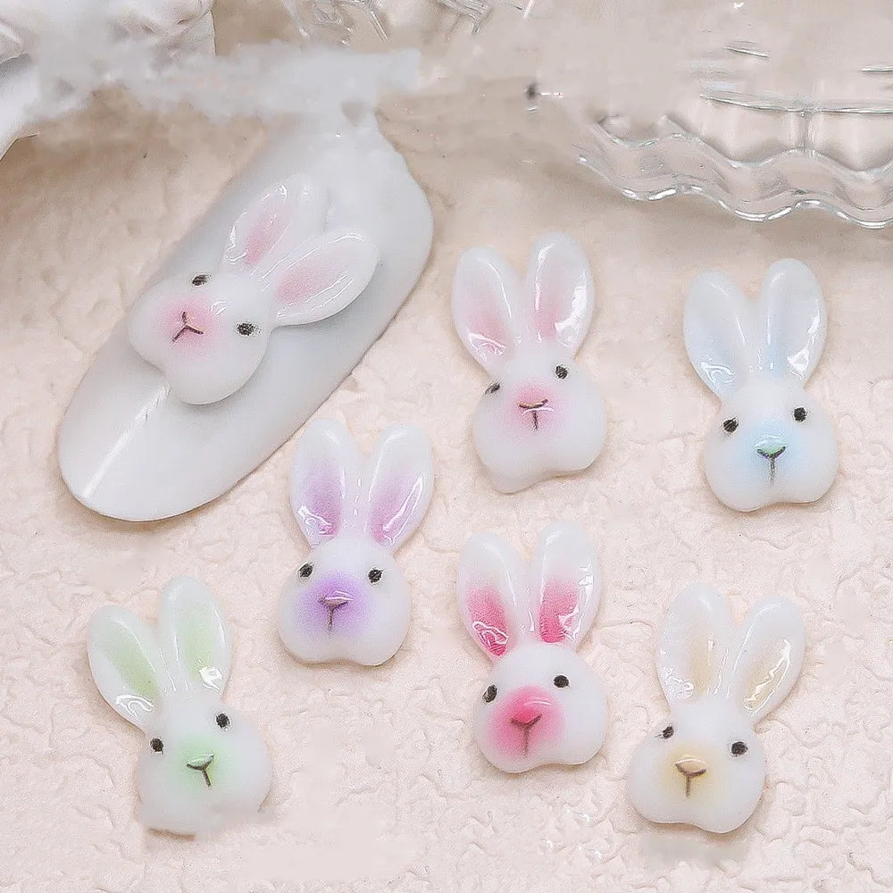 20-Pc Kawaii Rabbit Resin Nail Charms | 3D Rhinestone Decor Nail Art Charms QXL