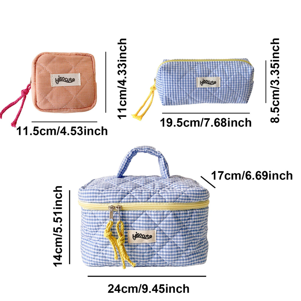 Plaid Makeup Bag Set | Large Capacity Travel Cosmetic Organizer Cosmetic Travel Bag QXL