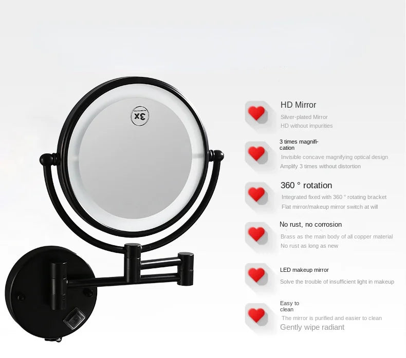 360° Wall-Mounted LED Vanity Mirror | 3x Magnifying Dimmable LED Vanity Mirror QXL