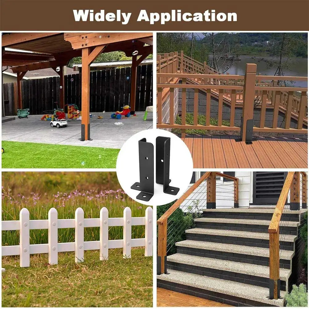 2-Pack 90° Corner Post Brackets | Black Galvanized Steel Fence Corner Post Brackets QXL