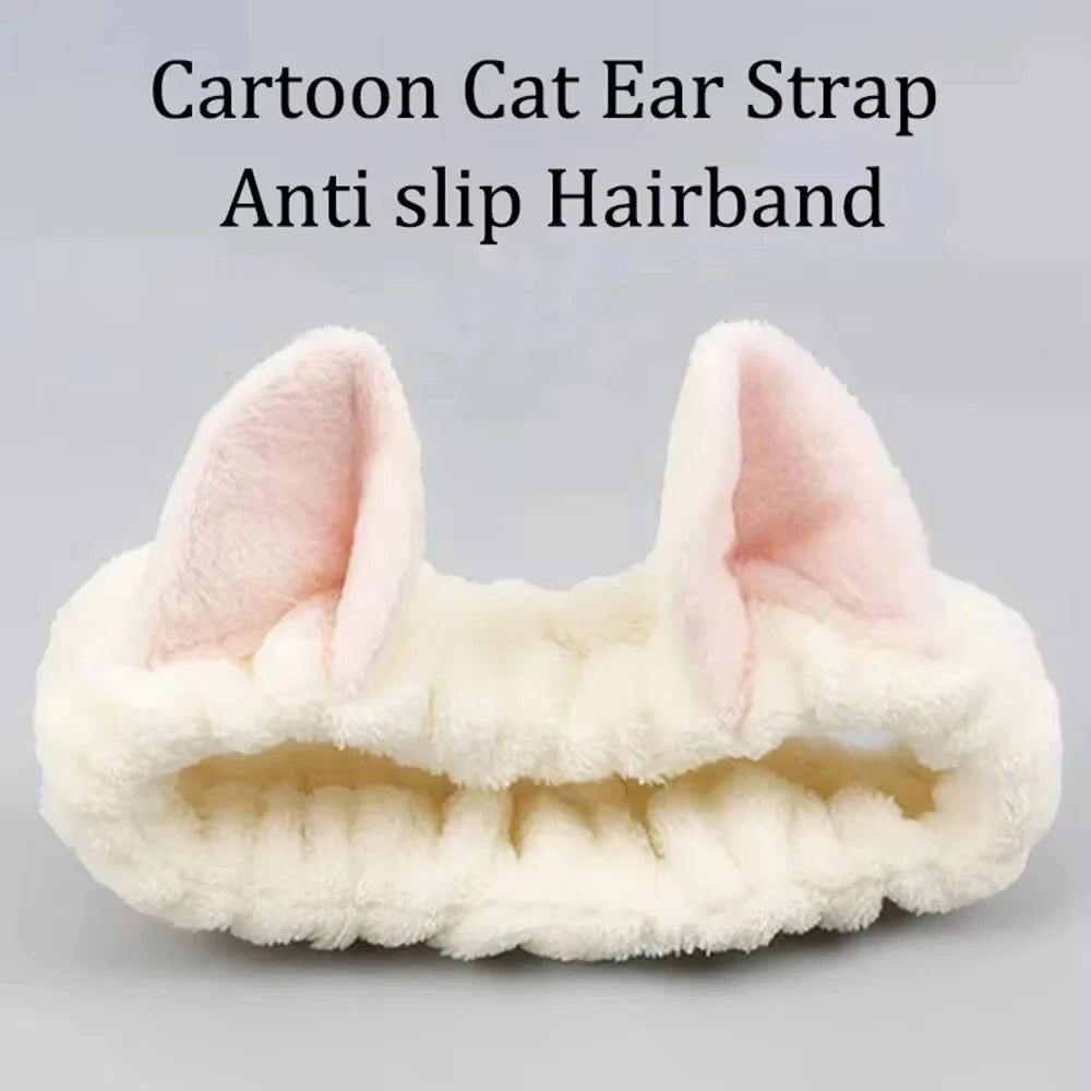 Coral Fleece Cat Ear Headband | Soft Makeup & Face Wash Band Hair Headband QXL