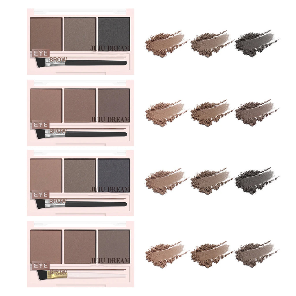 3-Color Matte Brow Powder Palette with Brush | Long-Lasting Eyebrow Powder Palette QXL