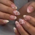 24-Pc 3D Pearl Flower Press-On Nails | Full Cover Gel Tips Press-On Nail Tips QXL Style E