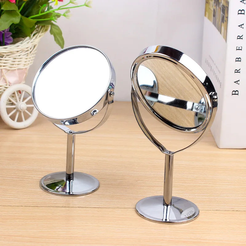 3-Inch Double-Sided Rotatable Desktop Makeup Mirror | Silver Desktop Makeup Mirror QXL