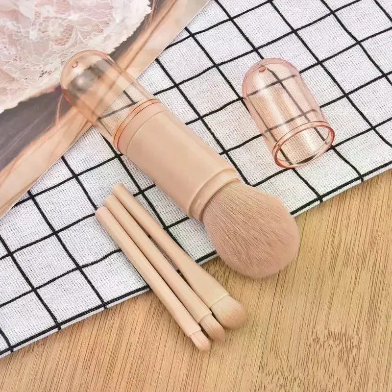 4-in-1 Travel Makeup Brush Set | Retractable Kabuki & Eye Brushes Travel Makeup Brush Set QXL