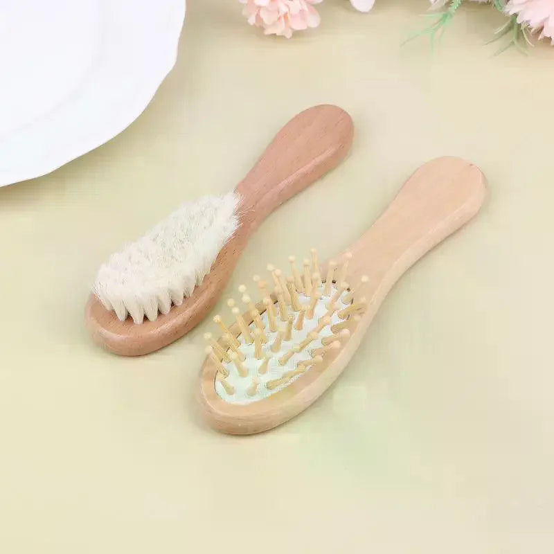 Baby Beech Wood Cushion Comb & Wool Brush Set | 2/3 Pcs Baby Grooming Set QXL