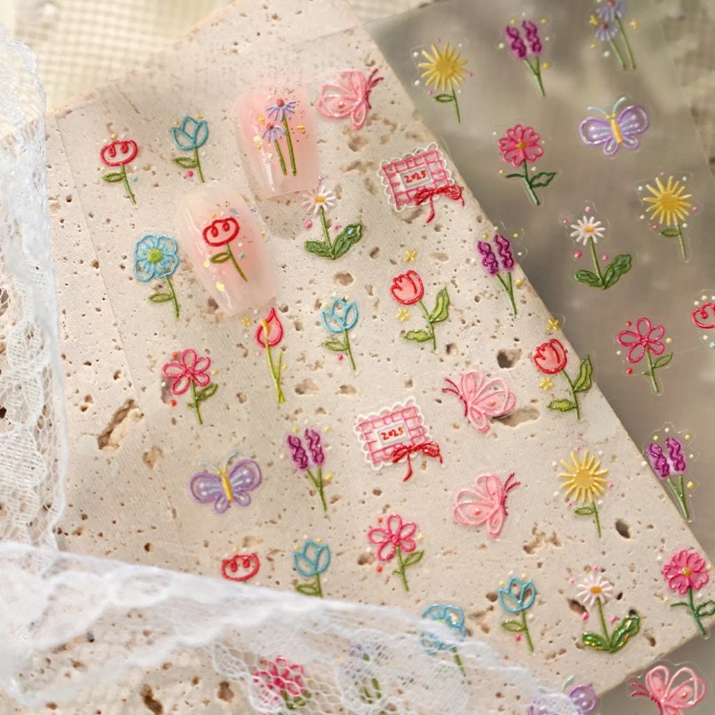 5D Floral Butterfly Nail Stickers – Spring Garden Decals Nail Art Stickers QXL