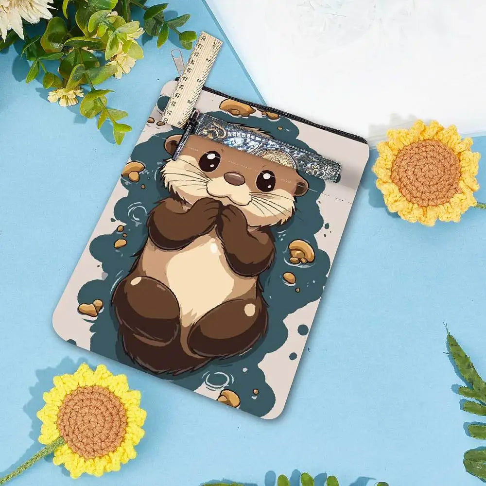 Beaver Print Polyester Zipper Storage Bag 24x18cm | Gold Zipper Storage Bag QXL