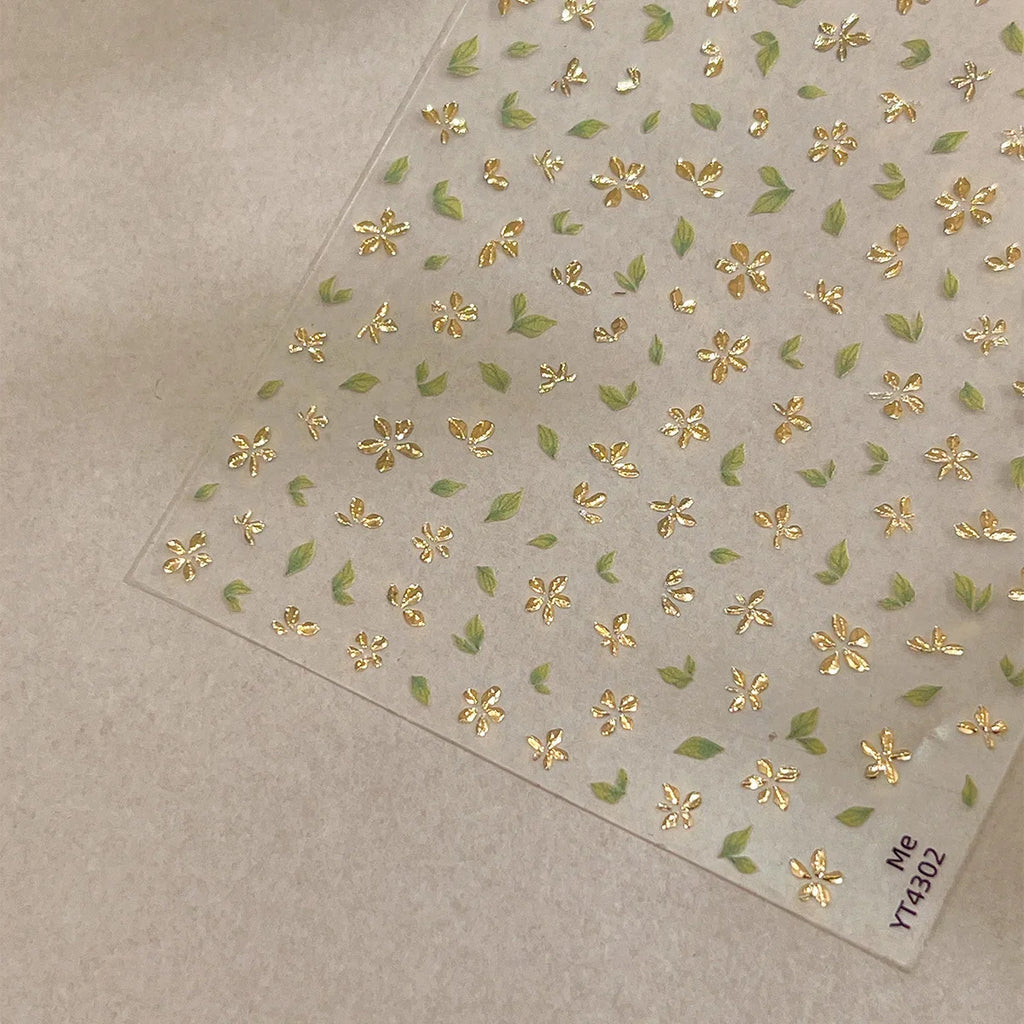 5D Golden Green Leaf Flower Nail Art Stickers | Adhesive Decals Nail Art Stickers QXL