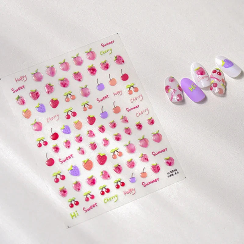 5D Jelly Fruit Nail Stickers | Kawaii Strawberry Cherry Decals Nail Art Stickers QXL