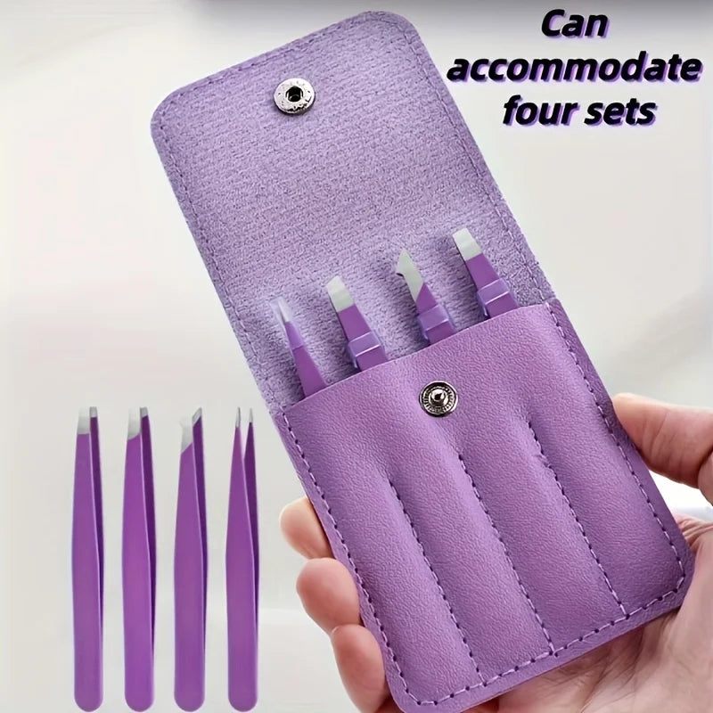 4-Piece Stainless Steel Tweezers Set | Eyebrow & Lash Kit Tweezers Set QXL