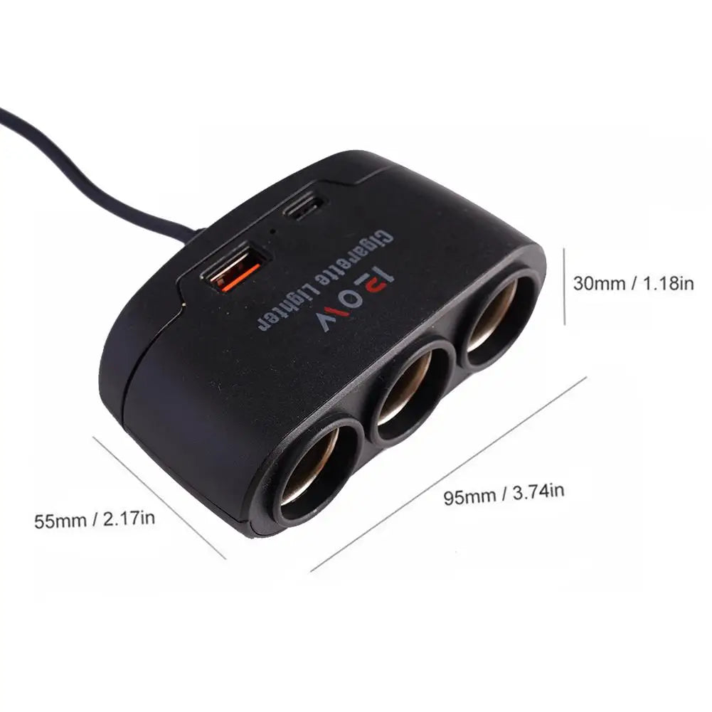 3-Way Car Cigarette Lighter Splitter 120W Dual USB Fast Charge Car Charger Splitter QXL
