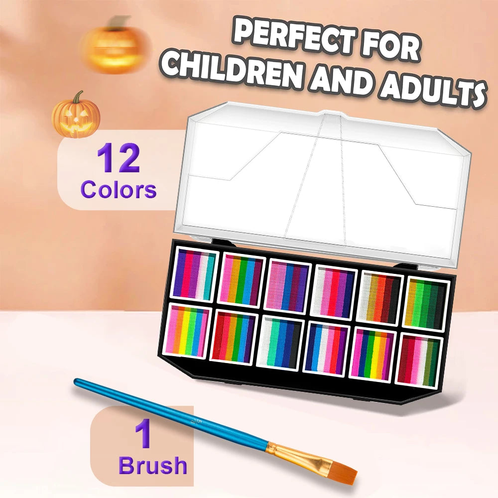 12-Colour Water-Based Face & Body Paint Kit | Halloween Face & Body Paint QXL