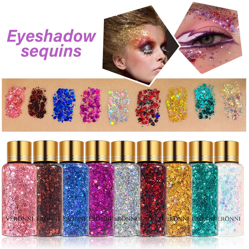 9-Color Chunky Glitter Eyeshadow | Festival Body Shimmer Glitter Eyeshadow QXL