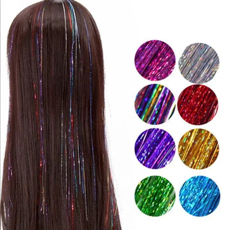 Holographic Hair Tinsel Extensions 120 Strands | Glitter Sparkle Hair Tinsel Extensions QXL