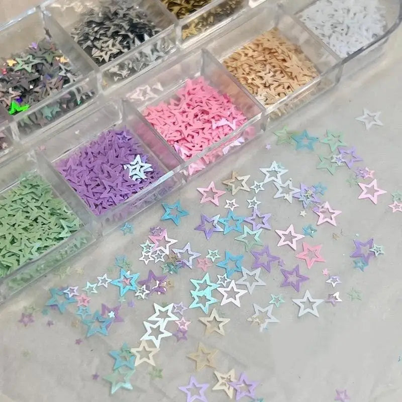 12-Grid Hollow Star Nail Glitter Sequins | DIY Nail Art Set Nail Art Sequins QXL
