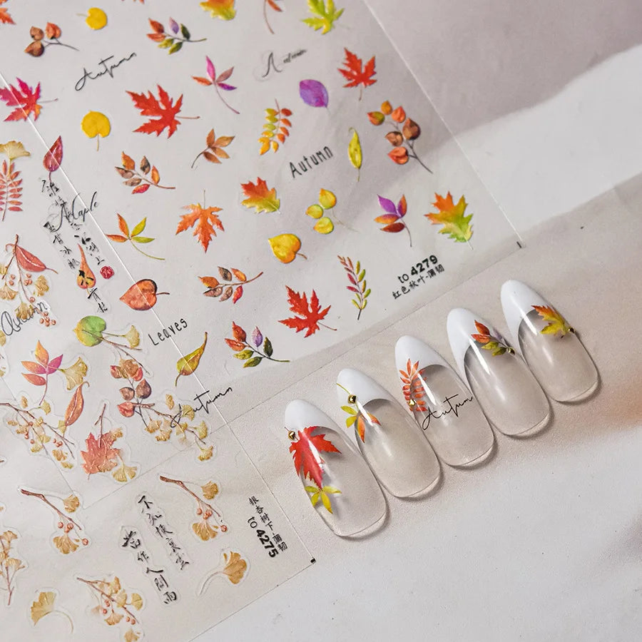 5D Autumn Maple Leaf Soft Embossed Nail Art Stickers | NAILFYOU Nail Art Stickers QXL