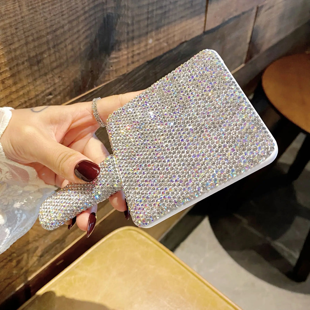 Luxury HD Handheld Makeup Mirror | Diamond Frame Gift Handheld Makeup Mirror QXL Brick inlaid handhel