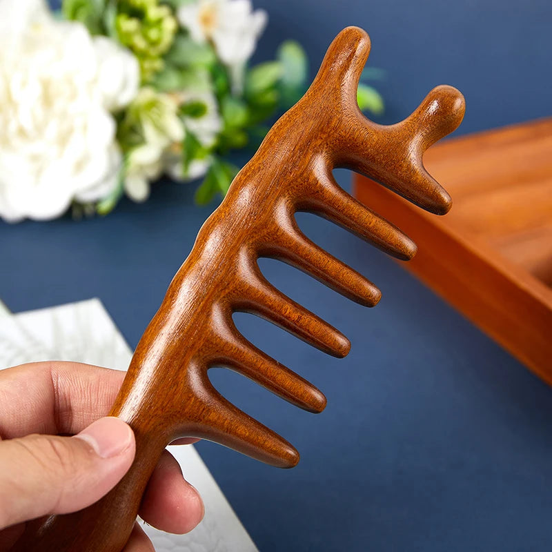 Wooden Wide-Tooth Massage Comb | Scalp & Hair Care Tool Wooden Massage Comb QXL