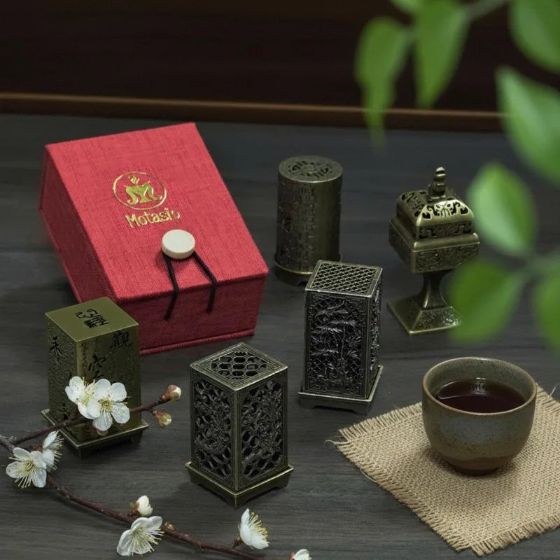 Classic Metal Incense Burner | Traditional Engraving & Gift Box Incense Burner Set QXL