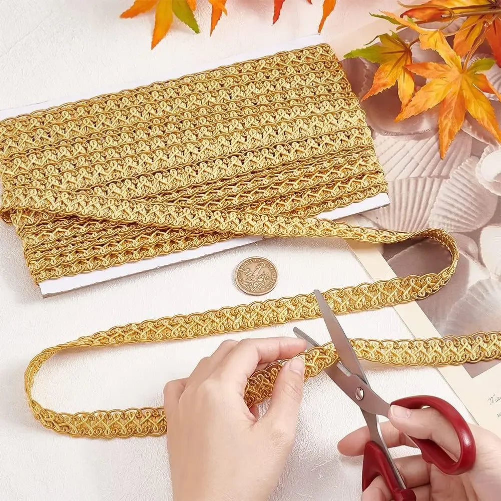 Golden Gimp Braid Trim 15mm – 13 Yards Woven Lace Ribbon Decorative Braid Trim QXL