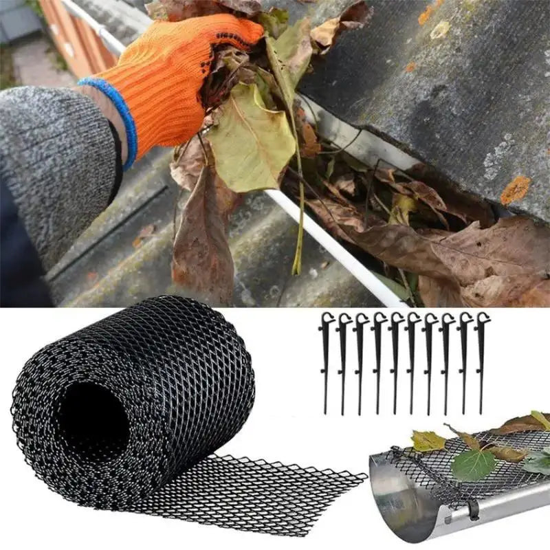 Plastic Gutter Guard Mesh Roll & 10 Hooks | Leaf & Bird Blocker Gutter Guard Mesh QXL