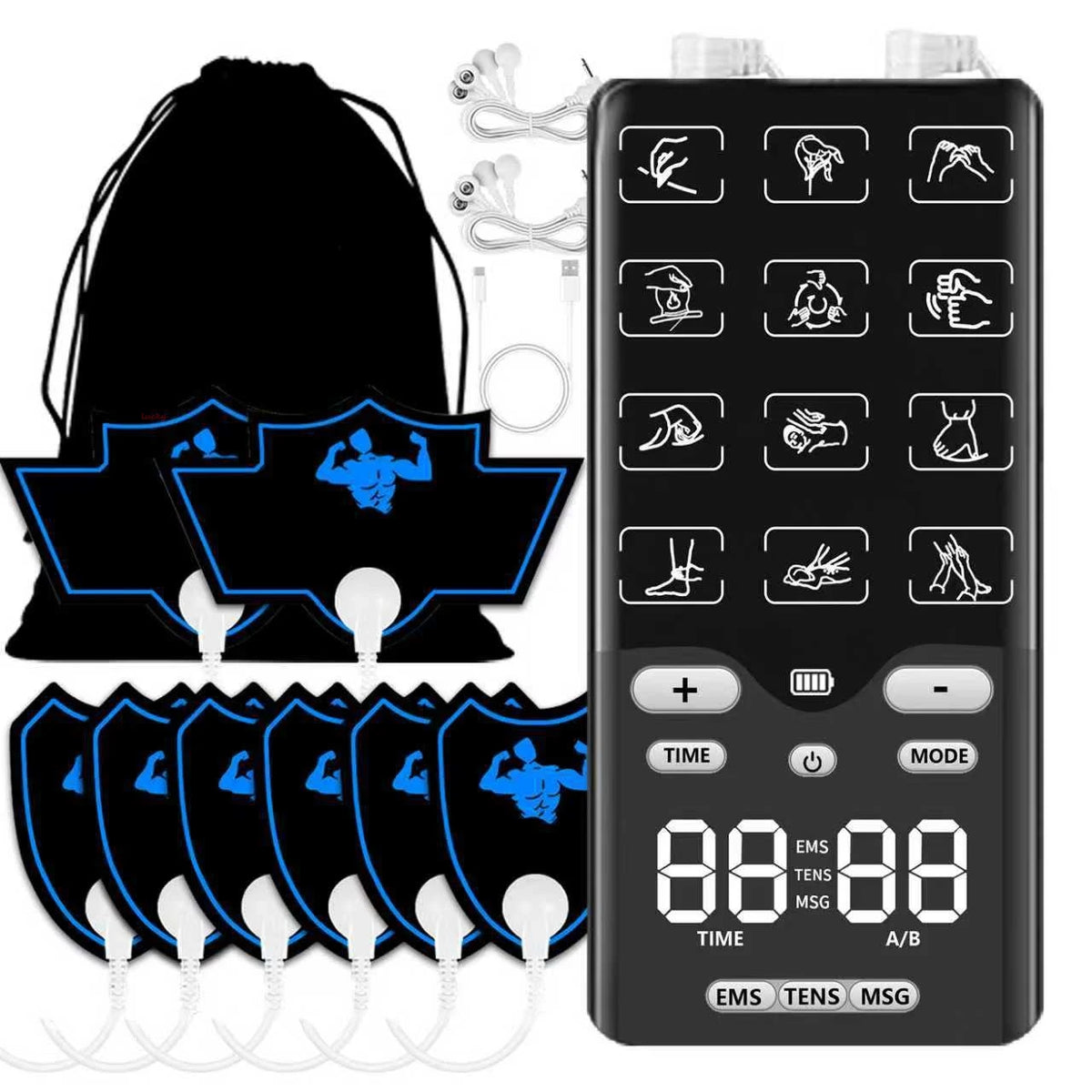 EMS TENS Muscle Stimulator | 36 Levels, 8 Electrode Pads Muscle Stimulator Massager QXL A3-As shown