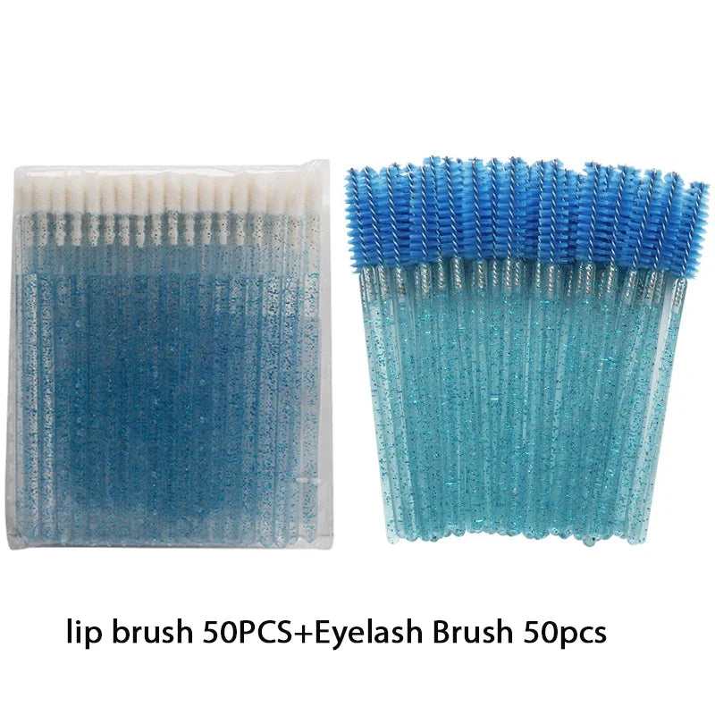 100-Pack Disposable Mascara Wands & Lip Brush Applicator Set Disposable Makeup Applicators QXL 100pcs blue Plastic