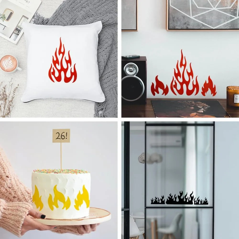 3-Pack Reusable Flame Fire Stencils A4 + Brush | DIY Craft Craft Stencil Set QXL