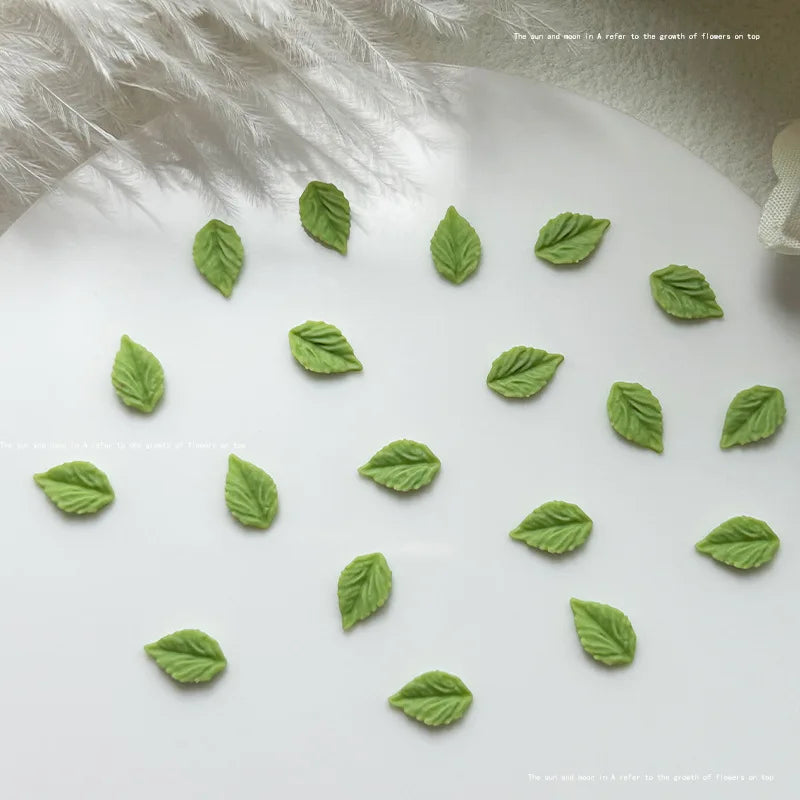 50-Pc 3D Green Leaf Resin Nail Charms | Kawaii Nail Art Decor Nail Art Charms QXL 50pcs 5mm