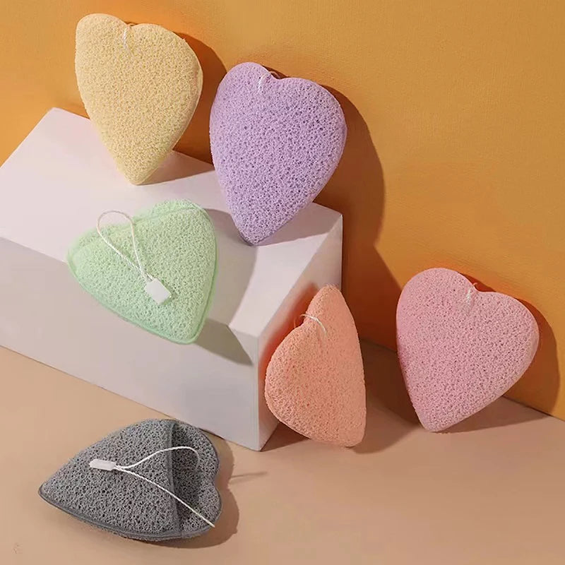 Heart-Shape Konjac Facial Sponge | Exfoliating Cleansing Puff Facial Cleansing Sponge QXL