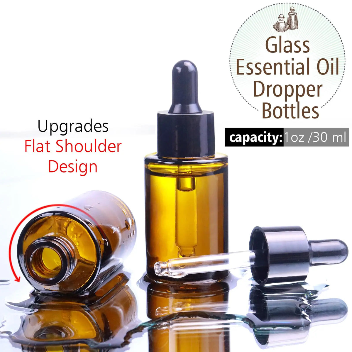 20-Pack Frosted Glass Dropper Bottles 30ml | Essential Oil Set Glass Dropper Bottles QXL