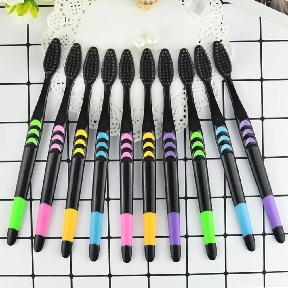 10-Pack Bamboo Charcoal Soft Bristle Toothbrush Set Toothbrush Set QXL 10pcs black