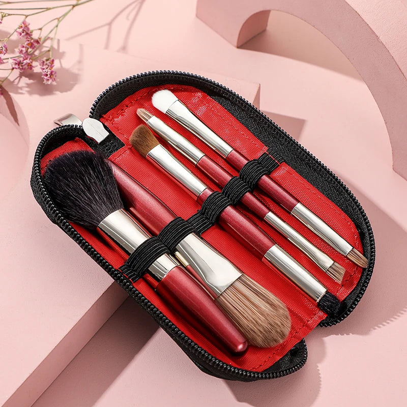 5-Piece Mini Natural Bristle Makeup Brush Set | Travel Travel Makeup Brush Set QXL