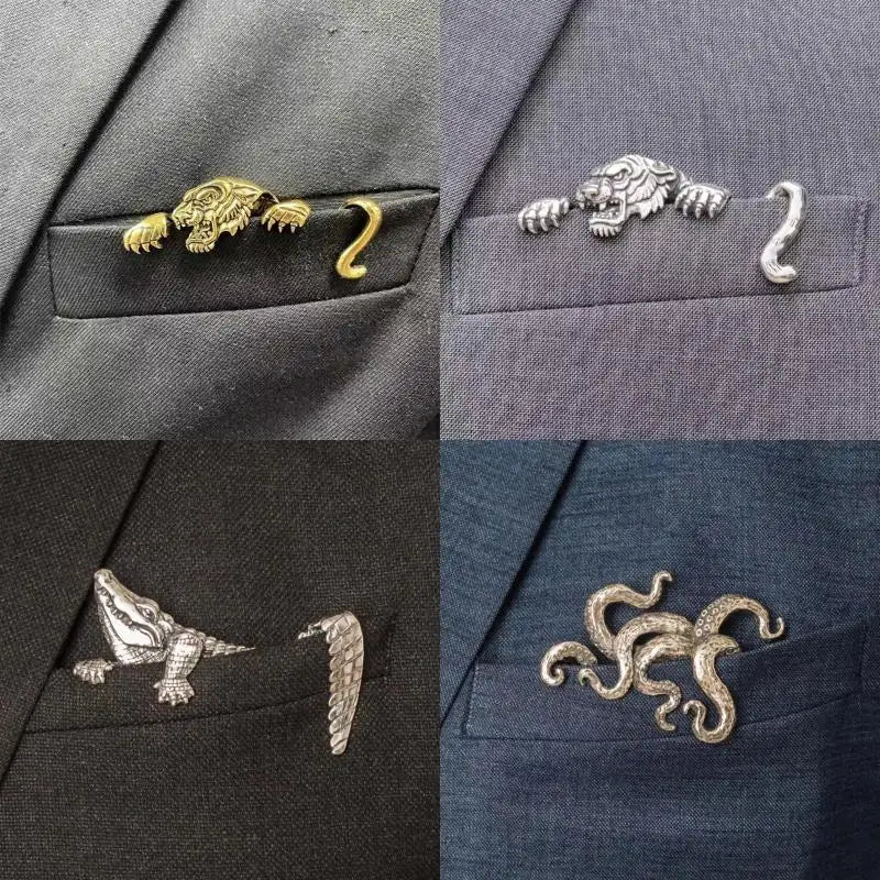 Vintage Zinc Alloy Crocodile Tiger Lapel Pin | Men's Suit Men's Lapel Pin QXL
