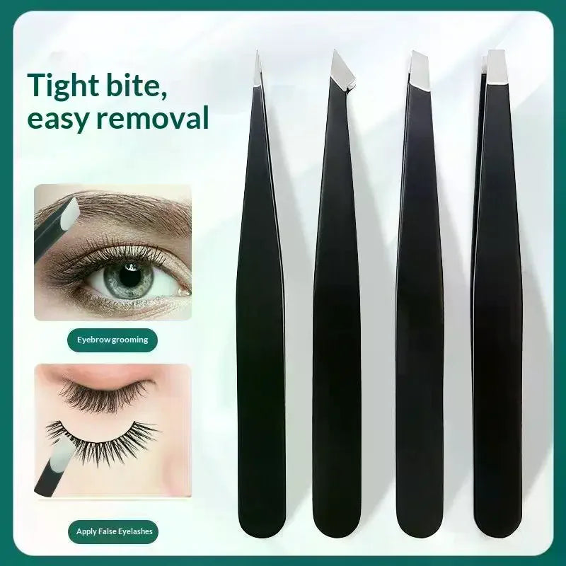 YOVIP 4-Pack Slant Tip Stainless Steel Eyebrow Tweezers Set Eyebrow Tweezers Set QXL