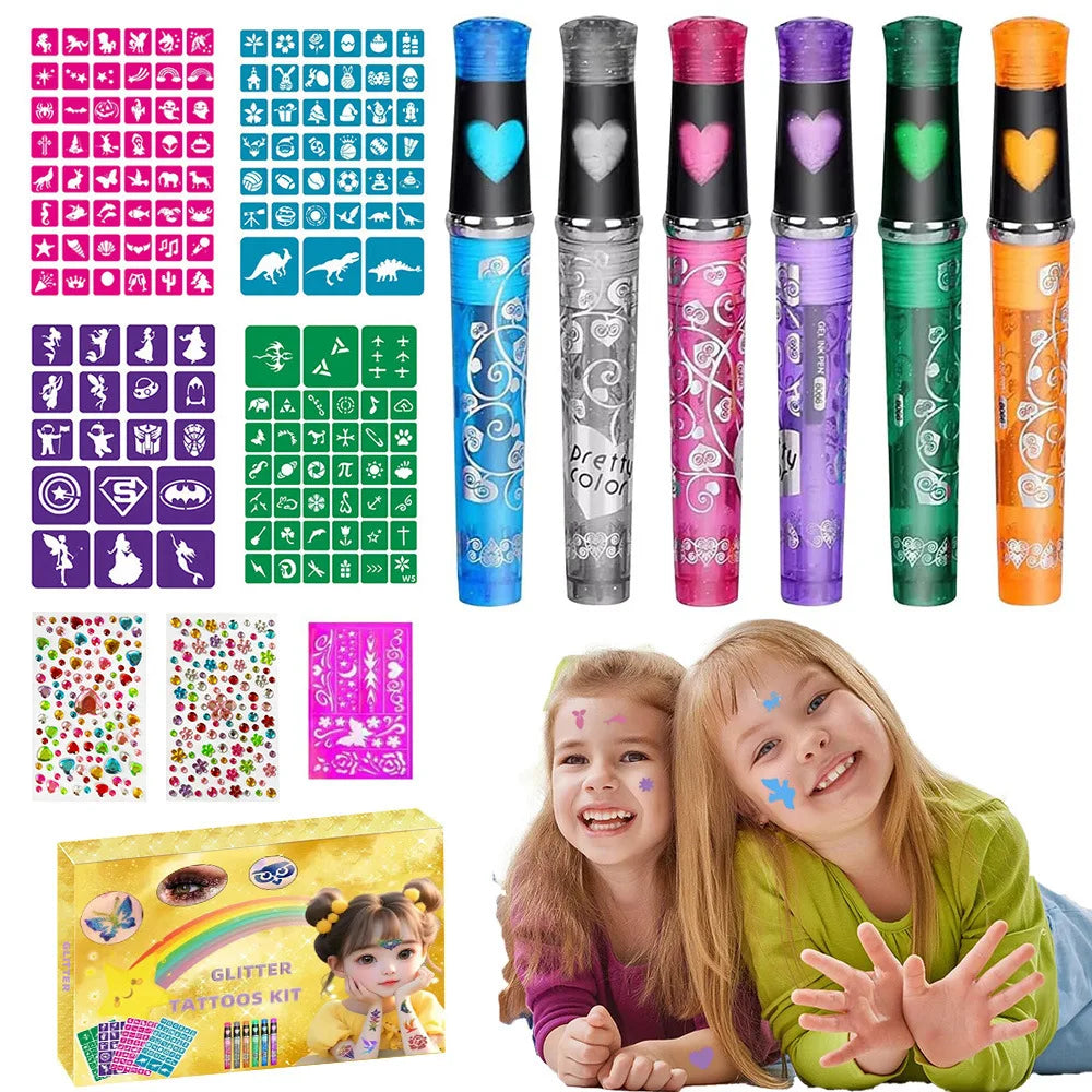 Temporary Glitter Tattoo Kit – Face & Body Art with Stencils Temporary Glitter Tattoo Kit QXL 02