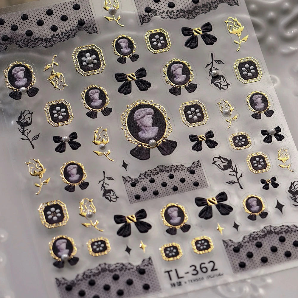 5D Nail Art Stickers – Lace, Bowknot, Rose & Pearl Decals