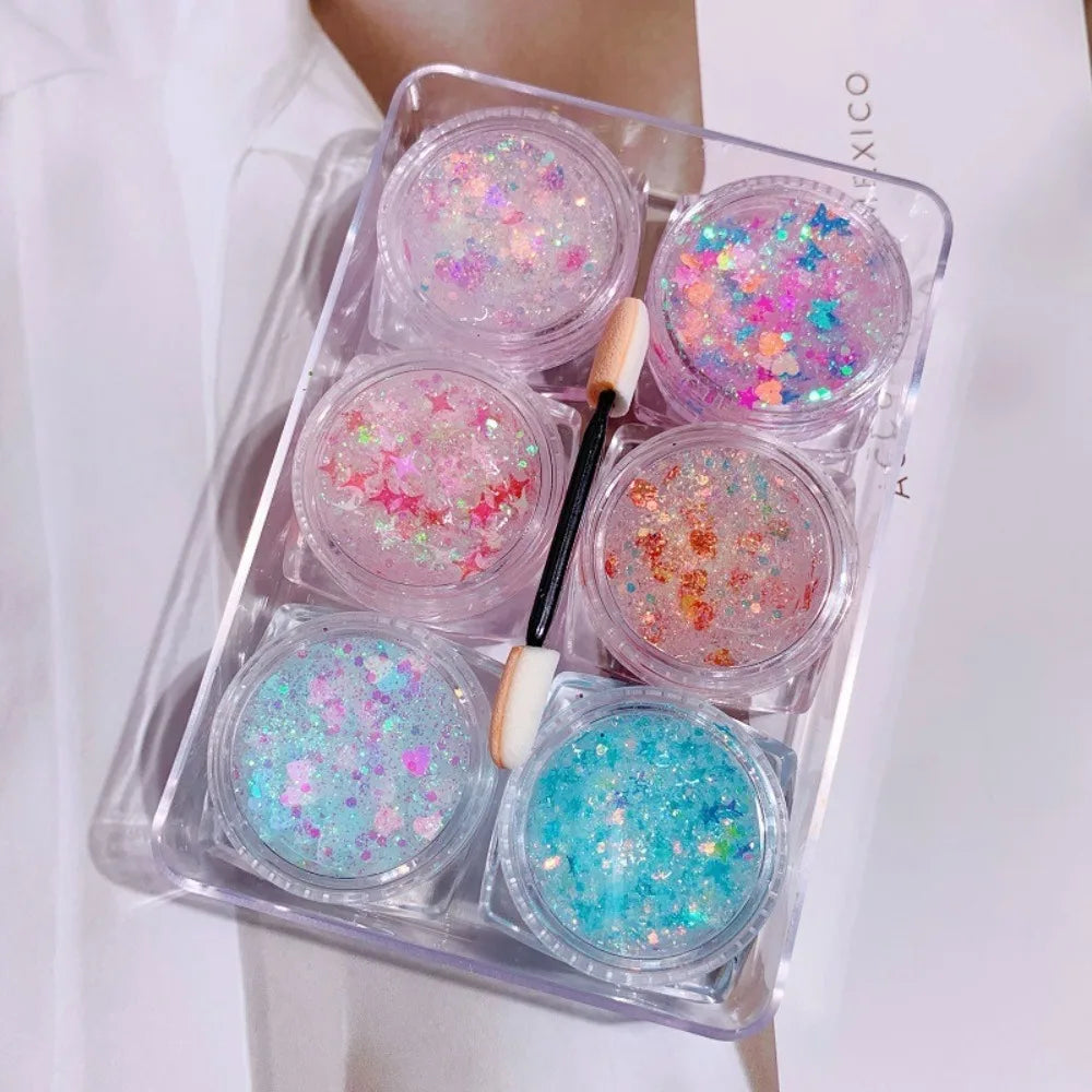 6-Piece Glitter Gel Set | Face Body Nail Hair Festival Sequins Body Glitter Gel Set QXL