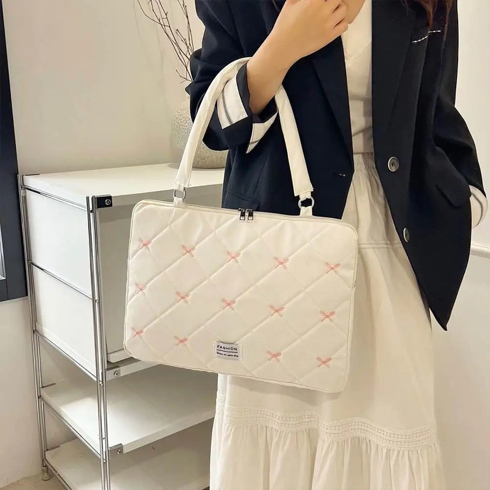 Bow Embroidered Laptop Sleeve Bag | Cushioned Shoulder Handbag Laptop Sleeve Bag QXL