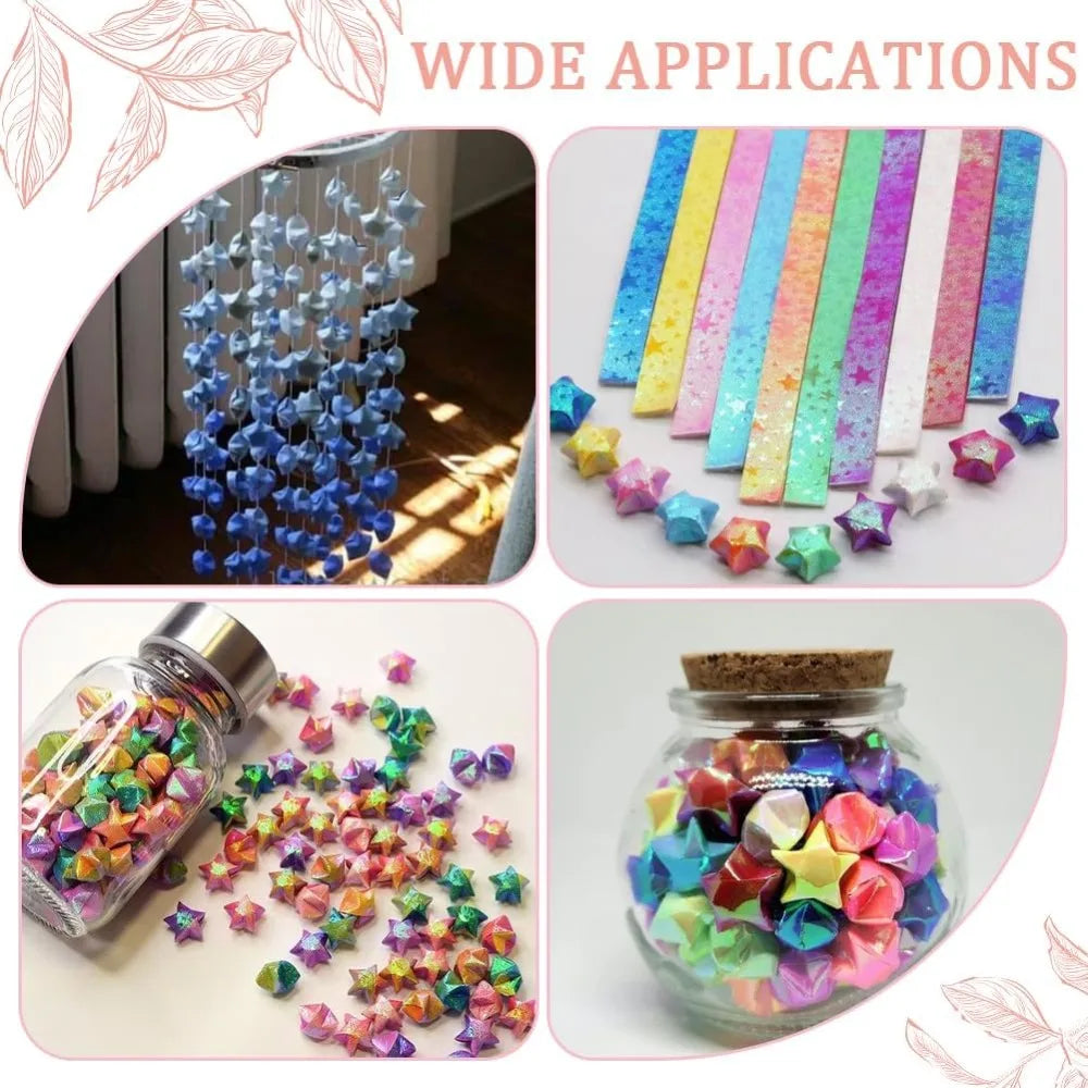 900-Pc Origami Lucky Star Paper Strips | 10 Glitter Colors Origami Craft Kit QXL